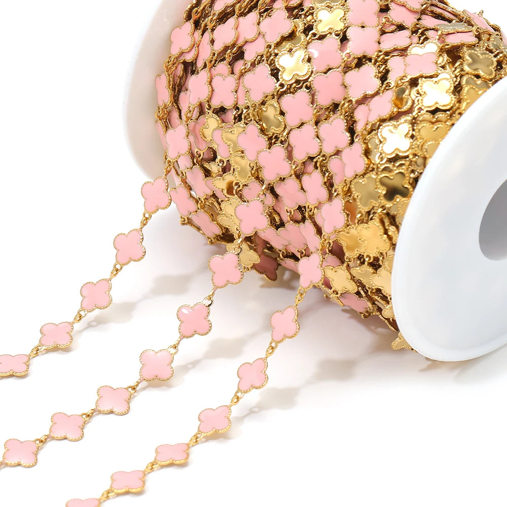 8mm Enamel Clover Chain by the Meter | 18K Gold-Plated Stainless Steel