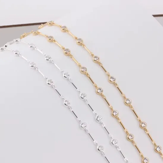 Link & Bar Chain with 3mm Bezel Zircon | 14K Gold Filled & S925 Silver