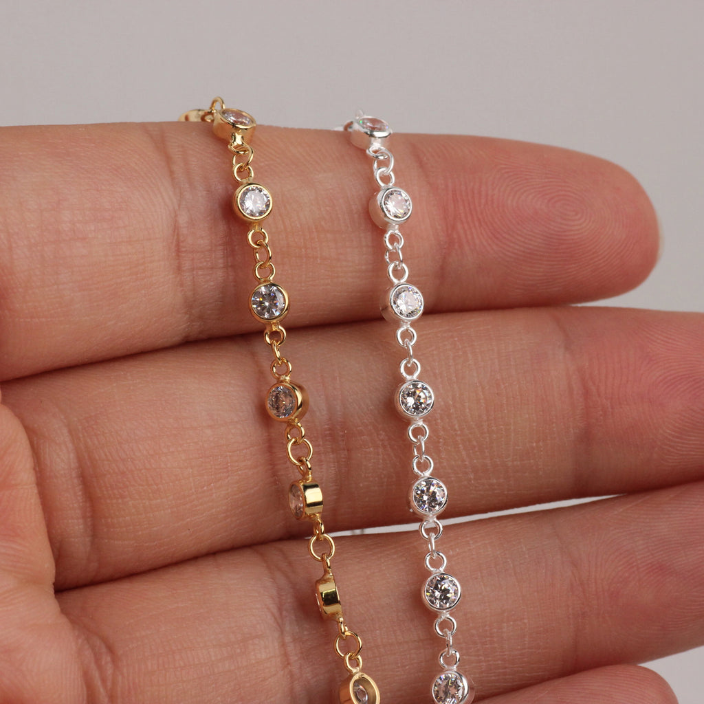 3mm Bezel Zircon Chain by the Meter | 14K Gold Filled & S925 Silver