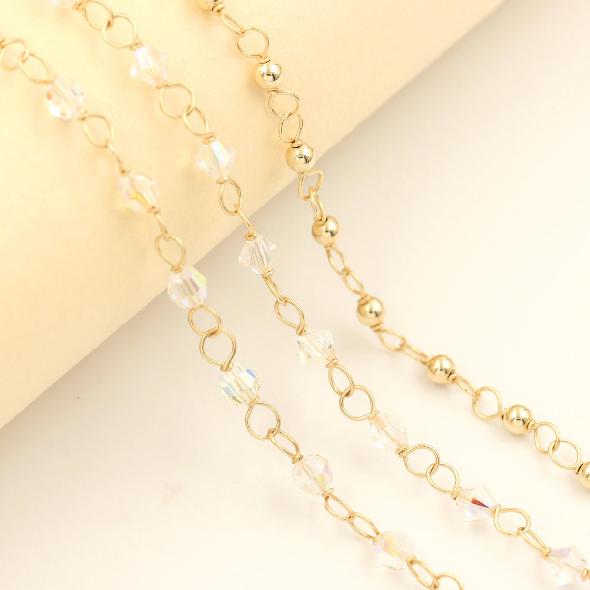 Crystal & Bead Chain by the Meter | 14K Gold Filled & S925 Silver