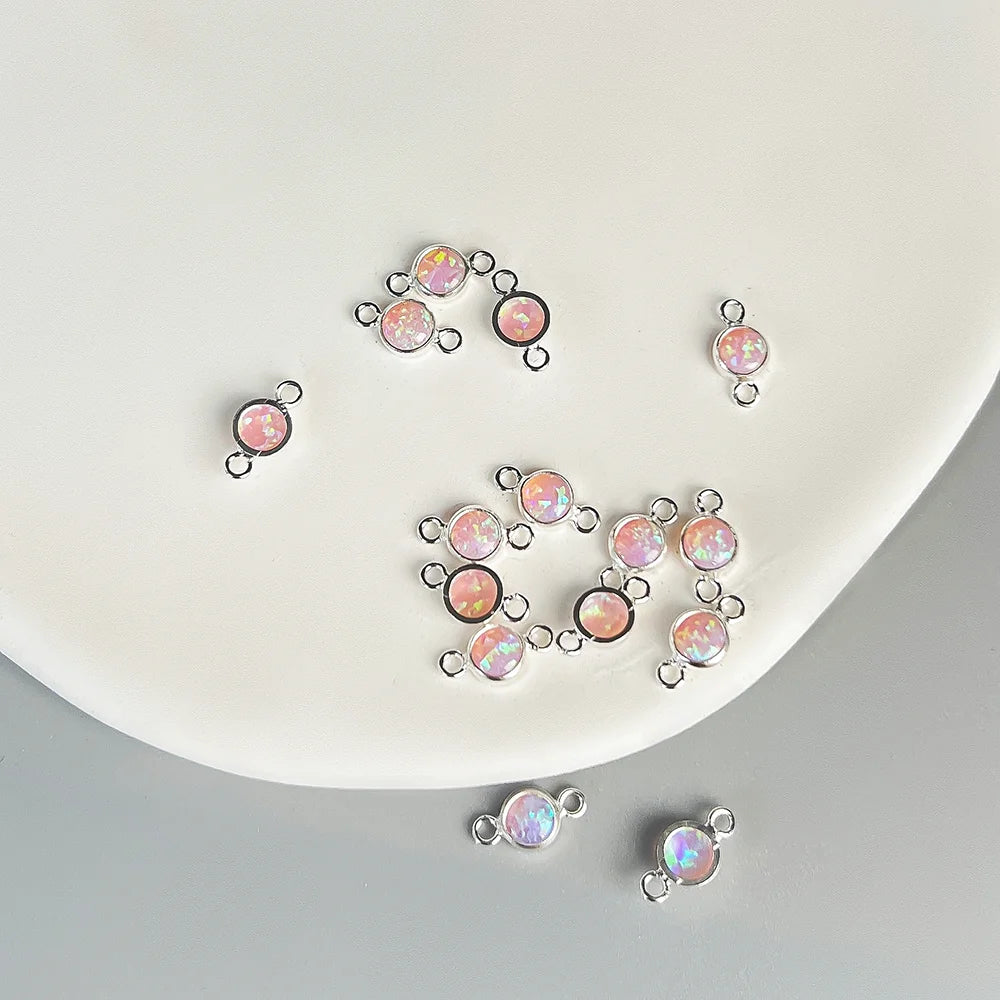 2024 New Style 14k Gold Filled 4mm Pink Opal Connector for Jewelry Making Charm