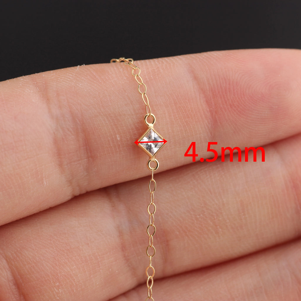 4.5mm CZ Bezel Rhombus Chain by the Meter | Gold Filled & S925 Silver