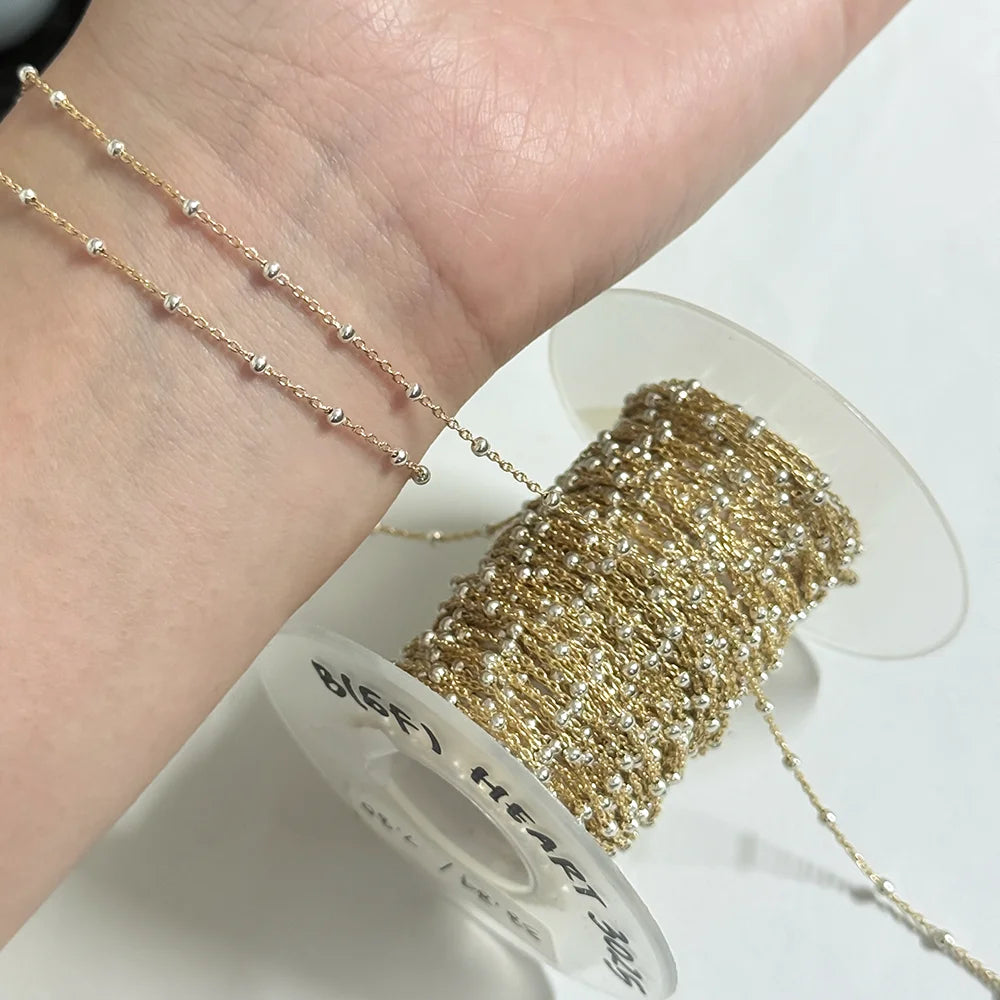 Permanent Jewelry Two Tone Chain Vintage Gold Filled Chain with Sterling Silver Beads No Tarnish DIY Making Bracelet Necklace
