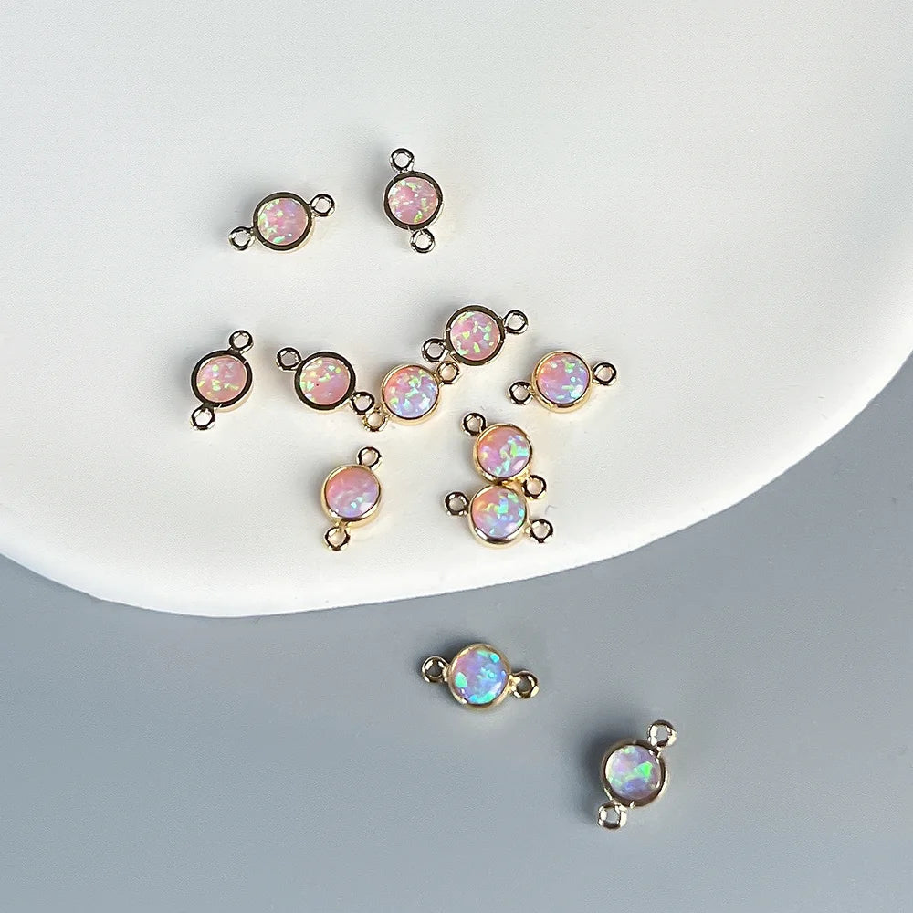 2024 New Style 14k Gold Filled 4mm Pink Opal Connector for Jewelry Making Charm
