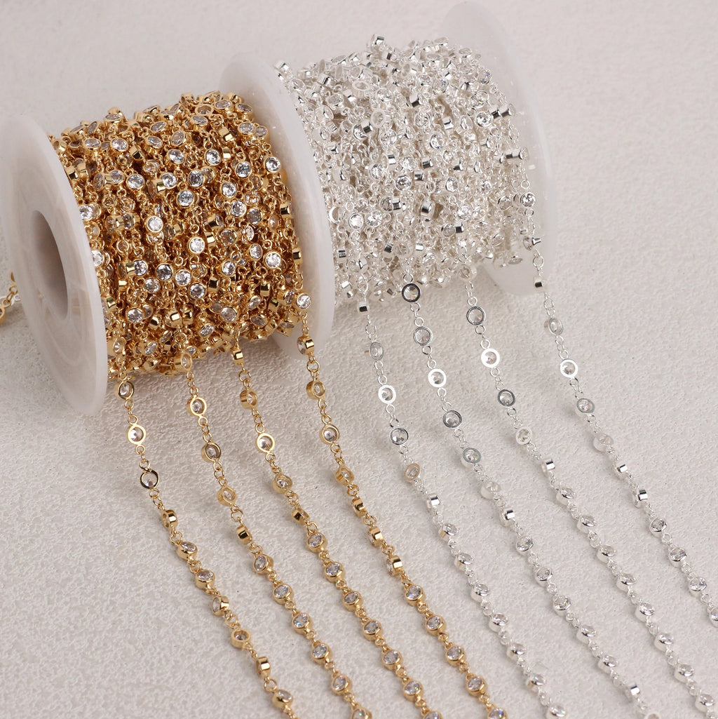 3mm Bezel Zircon Chain by the Meter | 14K Gold Filled & S925 Silver