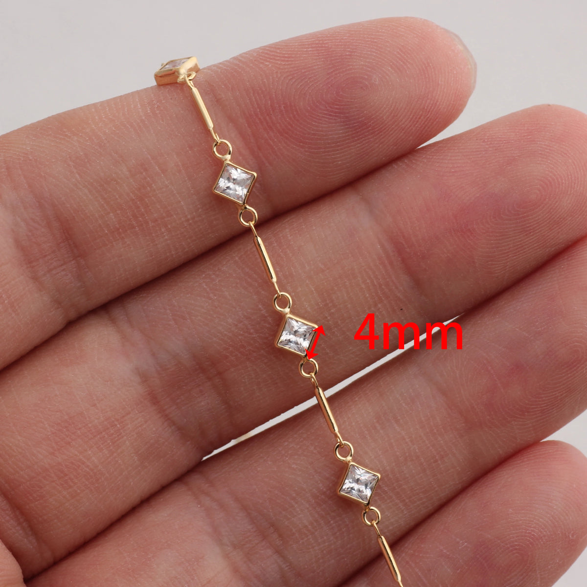 Link & Bar Chain with Rhombus CZ Accents | 14K Gold Filled & S925 Silver