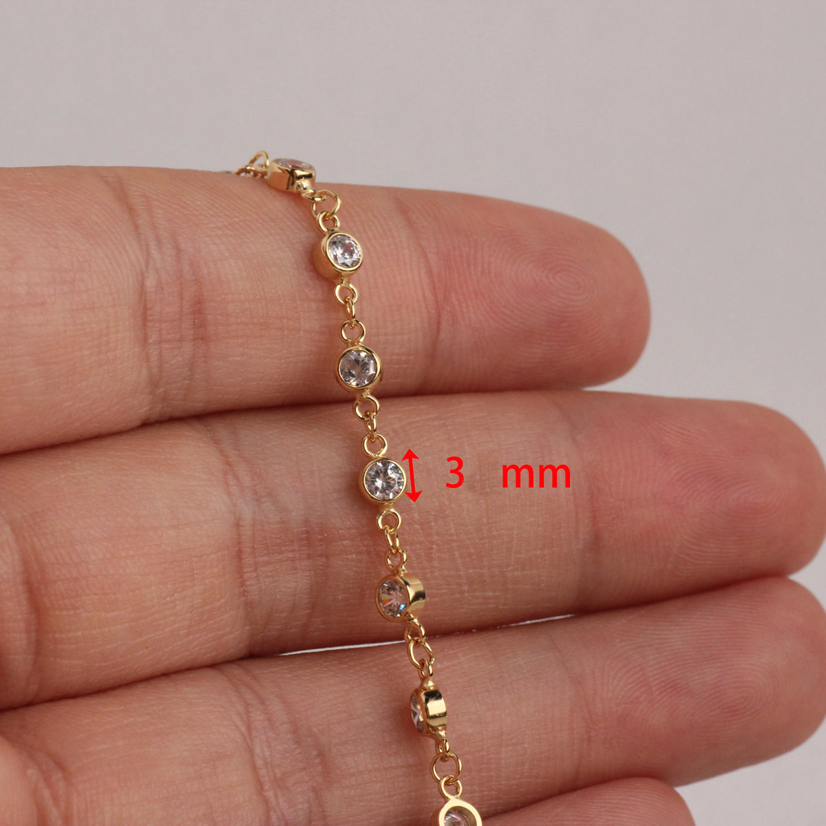 3mm Bezel Zircon Chain by the Meter | 14K Gold Filled & S925 Silver