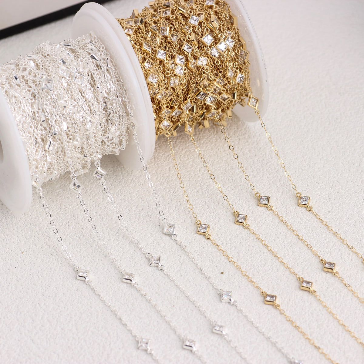 4.5mm CZ Bezel Rhombus Chain by the Meter | Gold Filled & S925 Silver