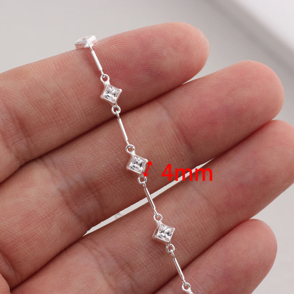 Link & Bar Chain with Rhombus CZ Accents | 14K Gold Filled & S925 Silver