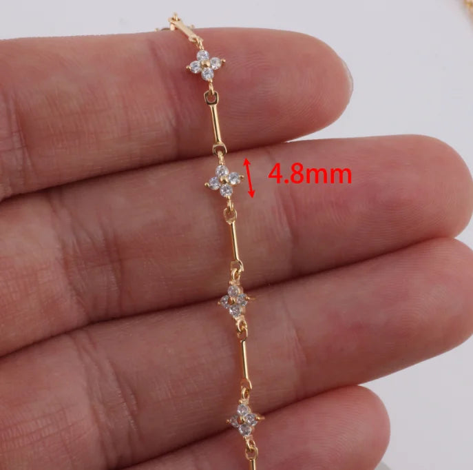 14K Gold Filled/S925 Silver Link and Bar Chain With Clover Zircon