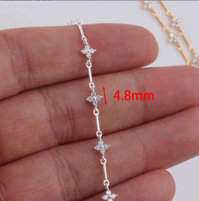 14K Gold Filled/S925 Silver Link and Bar Chain With Clover Zircon