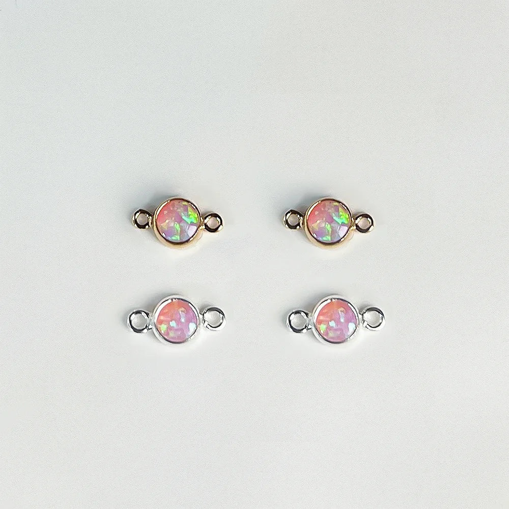 2024 New Style 14k Gold Filled 4mm Pink Opal Connector for Jewelry Making Charm