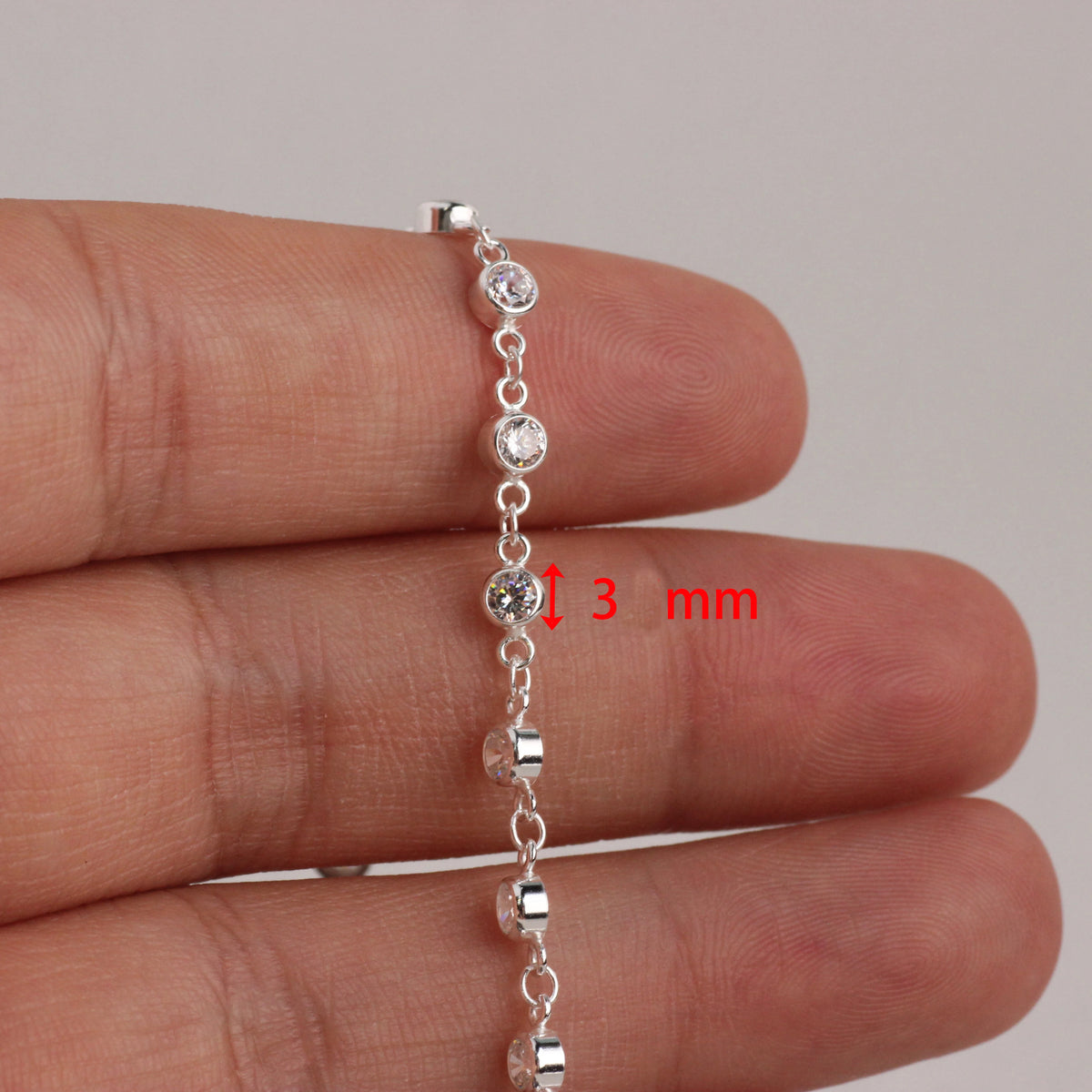 3mm Bezel Zircon Chain by the Meter | 14K Gold Filled & S925 Silver