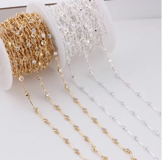 Link & Bar Chain with 3mm Bezel Zircon | 14K Gold Filled & S925 Silver