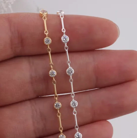 Link & Bar Chain with 3mm Bezel Zircon | 14K Gold Filled & S925 Silver