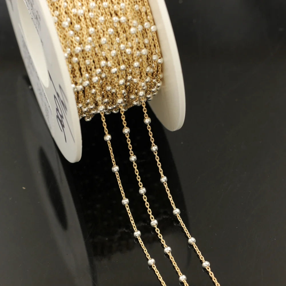 Permanent Jewelry Two Tone Chain Vintage Gold Filled Chain with Sterling Silver Beads No Tarnish DIY Making Bracelet Necklace