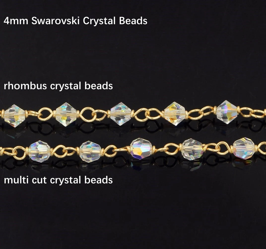 Crystal & Bead Chain by the Meter | 14K Gold Filled & S925 Silver