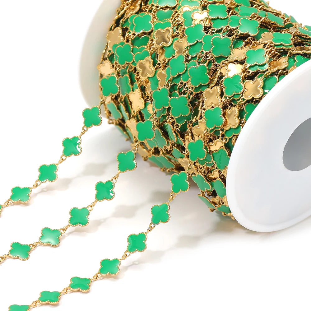 8mm Enamel Clover Chain by the Meter | 18K Gold-Plated Stainless Steel