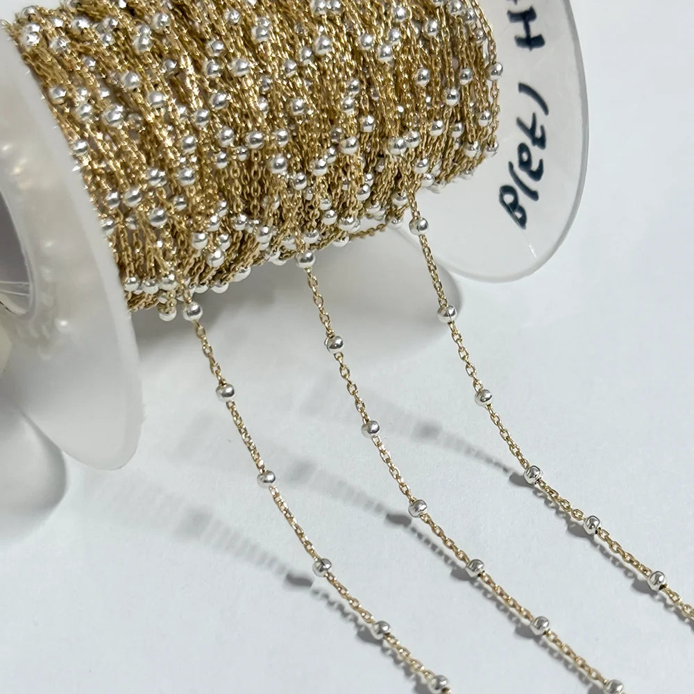 Permanent Jewelry Two Tone Chain Vintage Gold Filled Chain with Sterling Silver Beads No Tarnish DIY Making Bracelet Necklace