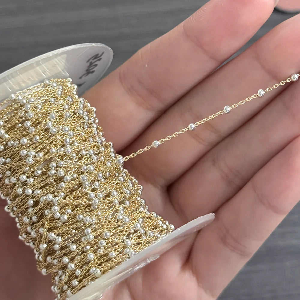 Permanent Jewelry Two Tone Chain Vintage Gold Filled Chain with Sterling Silver Beads No Tarnish DIY Making Bracelet Necklace