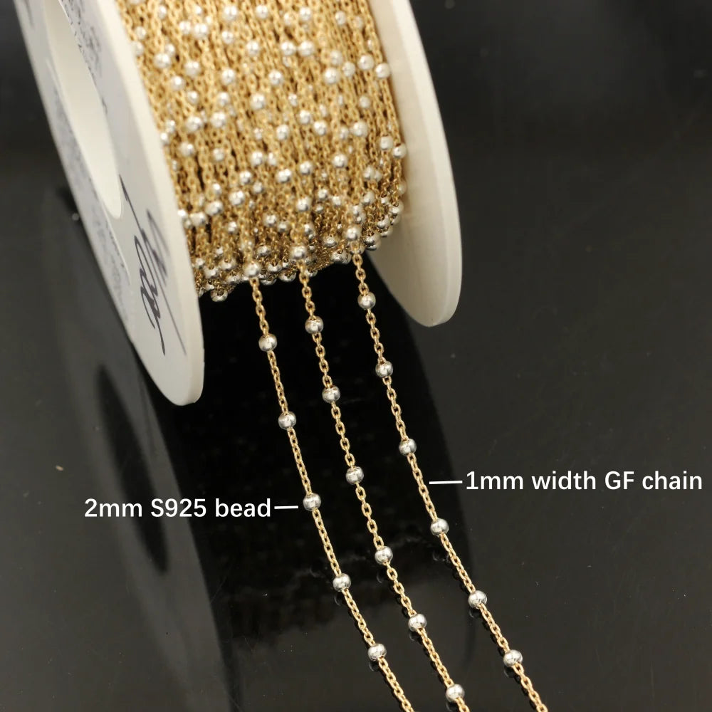 Permanent Jewelry Two Tone Chain Vintage Gold Filled Chain with Sterling Silver Beads No Tarnish DIY Making Bracelet Necklace