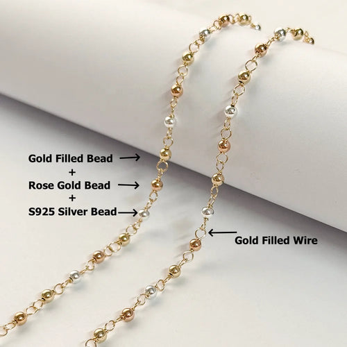 3mm Bead Wire Chain| Gold Filled & S925 Silver & Rose Gold