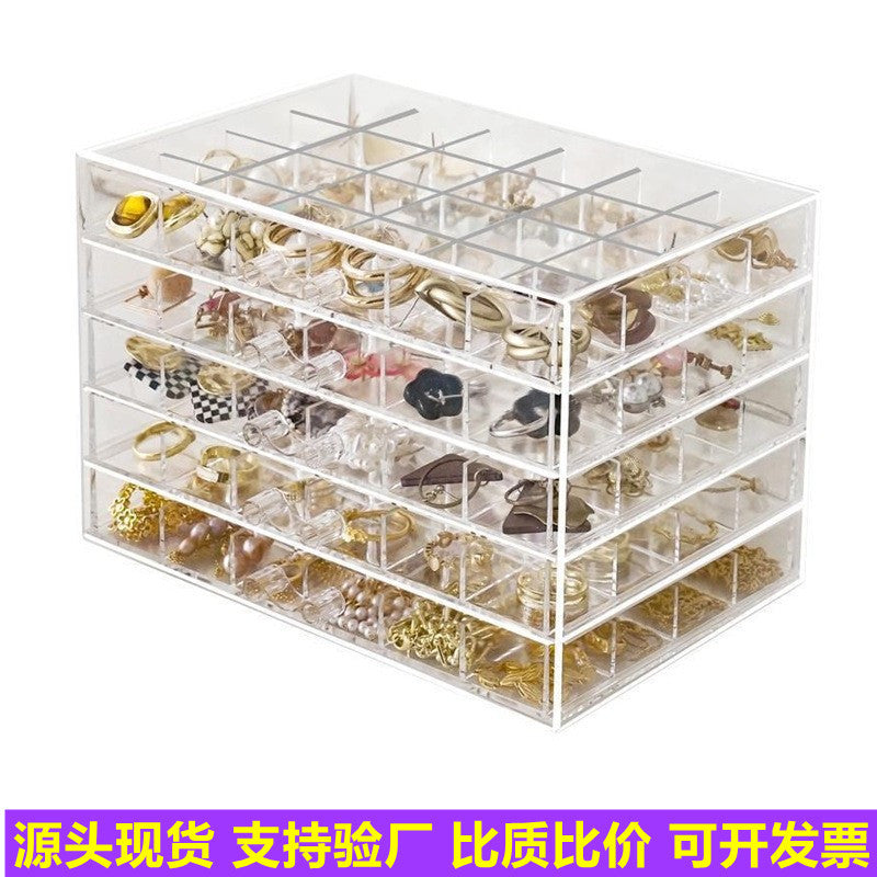 Cross-border Explosions Desktop Drawer Type Jewelry Storage Box Transparent Split Multi-layer Diamond Box Earring Needle Necklace Bracelet Box
