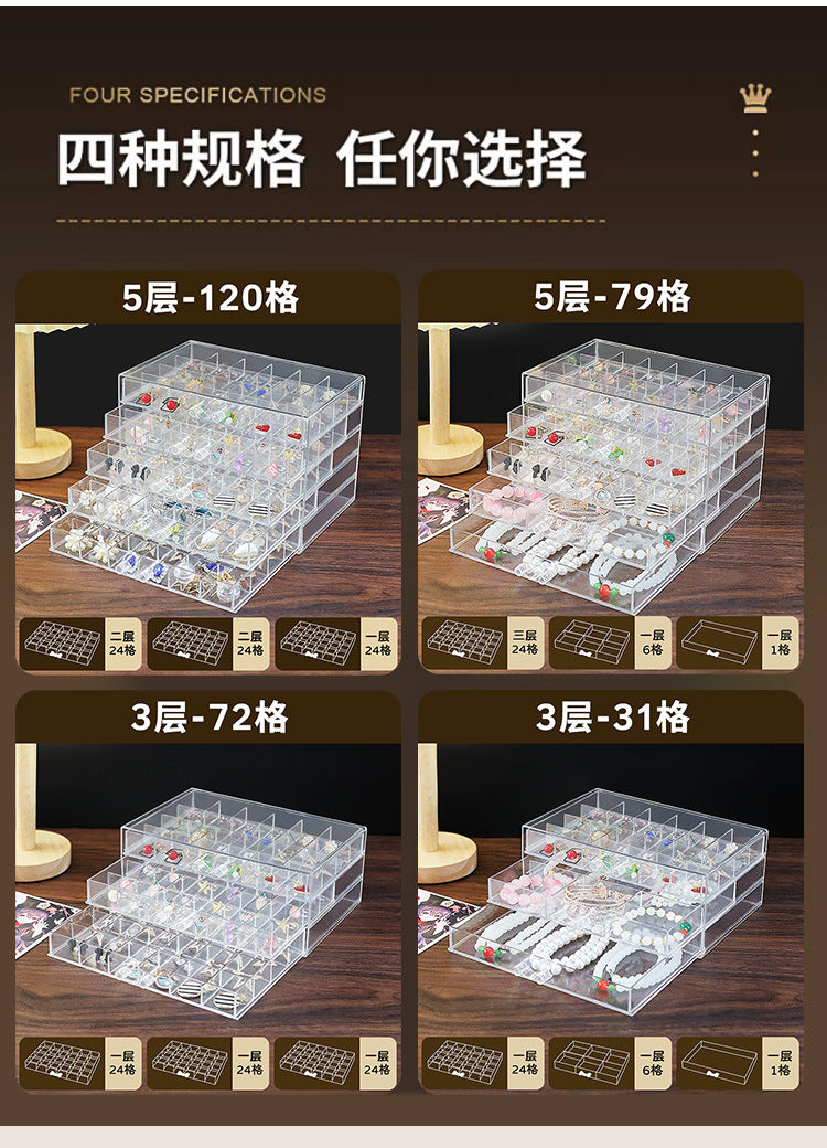 Cross-border Explosions Desktop Drawer Type Jewelry Storage Box Transparent Split Multi-layer Diamond Box Earring Needle Necklace Bracelet Box