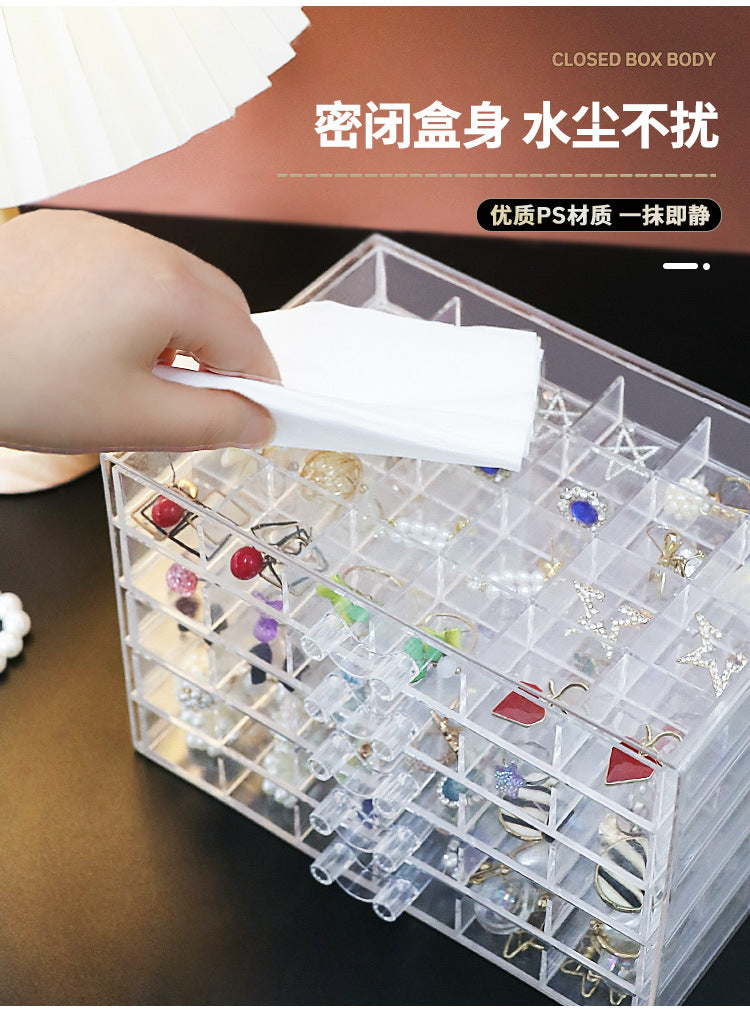 Cross-border Explosions Desktop Drawer Type Jewelry Storage Box Transparent Split Multi-layer Diamond Box Earring Needle Necklace Bracelet Box