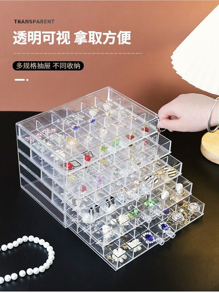 Cross-border Explosions Desktop Drawer Type Jewelry Storage Box Transparent Split Multi-layer Diamond Box Earring Needle Necklace Bracelet Box