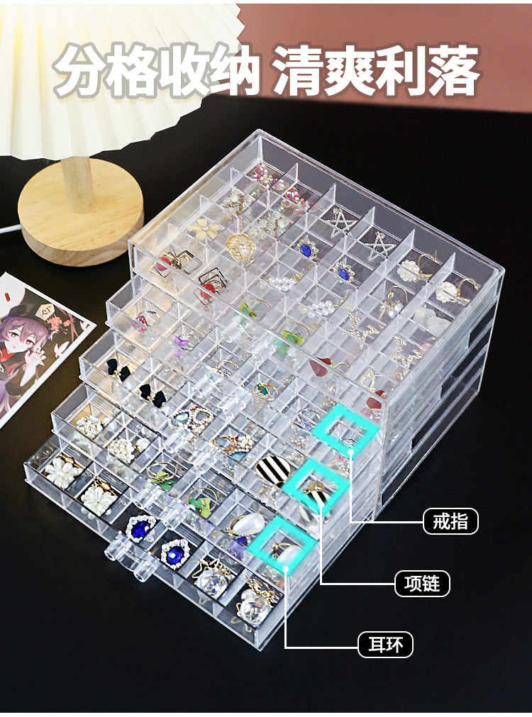 Cross-border Explosions Desktop Drawer Type Jewelry Storage Box Transparent Split Multi-layer Diamond Box Earring Needle Necklace Bracelet Box