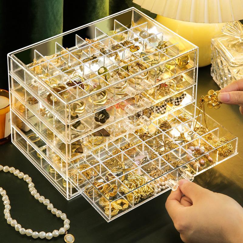 Cross-border Explosions Desktop Drawer Type Jewelry Storage Box Transparent Split Multi-layer Diamond Box Earring Needle Necklace Bracelet Box